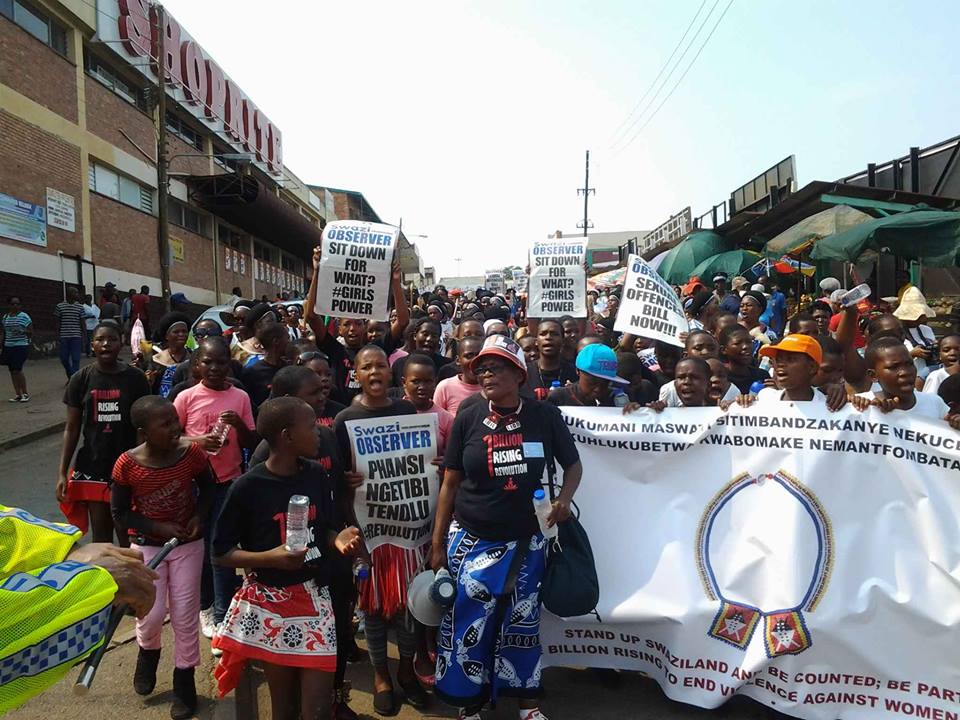 The street of Manzini came to a standstill when women and girls filled the street singing and dancing for One Billion Rising: Revolution 2015.
