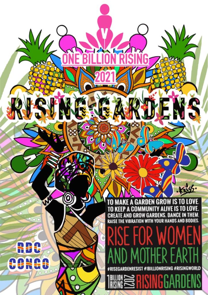 In the Democratic Republic of Congo, One Billion Rising activists are rising via a multitude of activities including a radio program examining the connections between protecting women and Mother Earth, workshops on creating hanging gardens, planting fruit trees in the V-World Farm, field visits to learn more about deforestation, youth rising discussions on environmental conservation, and talking about the importance of maintaining your own inner garden (your health).
